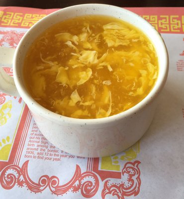 Egg Drop Soup, Kung Pao Shrimp, and Horoscope sheet.