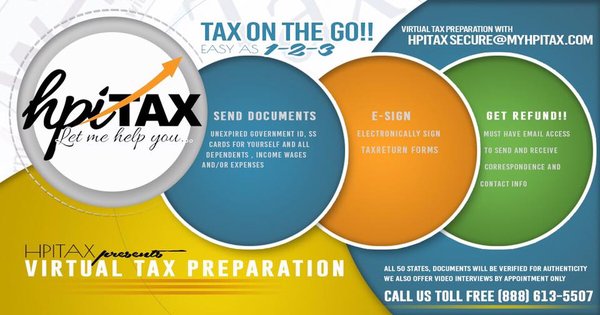 TAX ON THE GO !! 1-2-3  Simply File your taxes straight from home using our user-friendly website www.hpitax.com