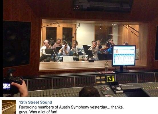 Screenshot from Facebook of 12th Street Sound Recording Studio in east Austin with Austin Symphony