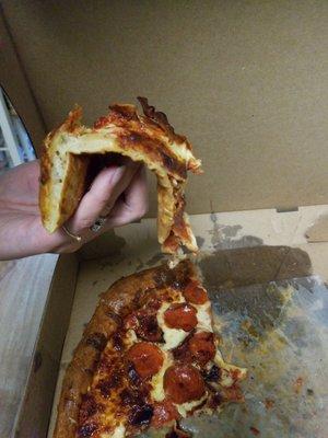 This is one of the worst pizzas I have ever had. It was so thin you had to cut it up to eat it and so greasy you could not taste the topping