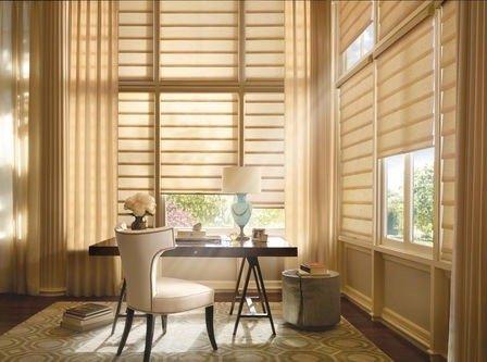 Hunter Douglas "Vignette roman shades" and drapery side panels