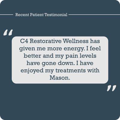 Patient Testimonial from only working with us for 2 months! 40% decrease in symptoms! 
How would you like to feel two months from now?