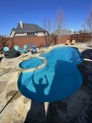 We service all types of pools. This is a stellar fiberglass pool.