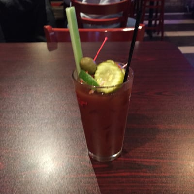 A place that serves a bloody Mary like this has to be good.  Their 5.00 1/2 pound burger was done right.