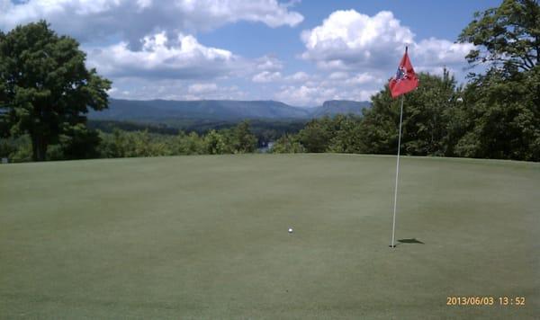 View of the mountains from the par 3 17th green.