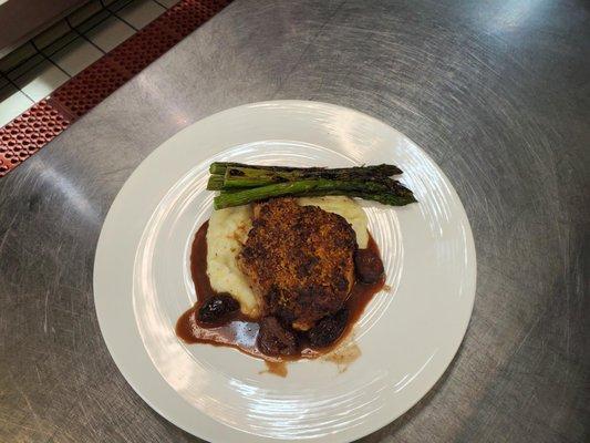 Gorgonzola-crusted Pork Chop with Sweet Fig/Port Sauce
 
 (Photo from our tasting)