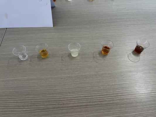 From Left to Right: Moonshine, 
 Apple Pie, 
 Lemoncello, House Bourbon, 
 Chocolate Martini Cocktail