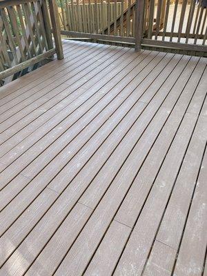 Deck surface after trex decking was installed.