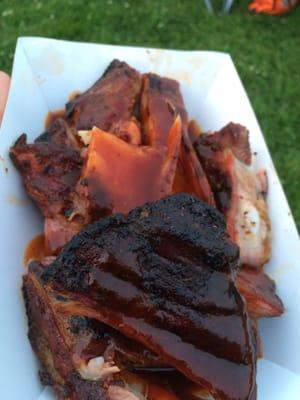 A pound of BBQ rib tips with sweet BBQ sauce