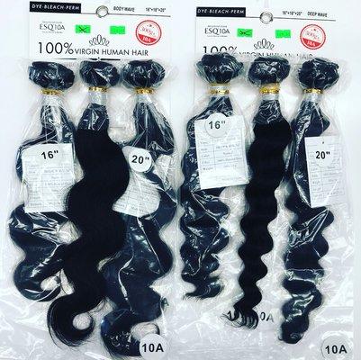 Our newest 3 piece bundle deals just came in! 10A quality virgin human hair (100 grams each bundle) in body wave and deep wave!