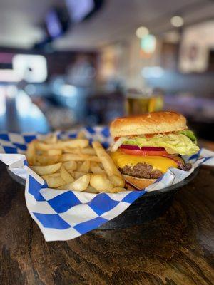 Fresh never frozen 1/2 lb gourmet burger.