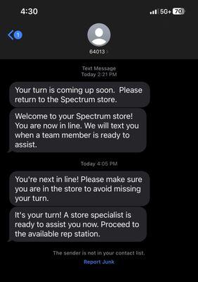 Text messages from Spectrum