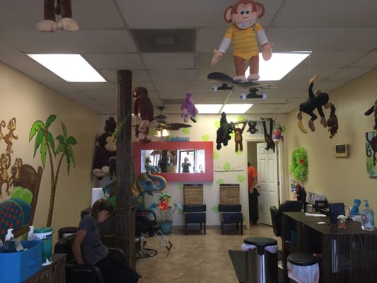 Cute monkey environment with a movie selection to keep the kids entertained