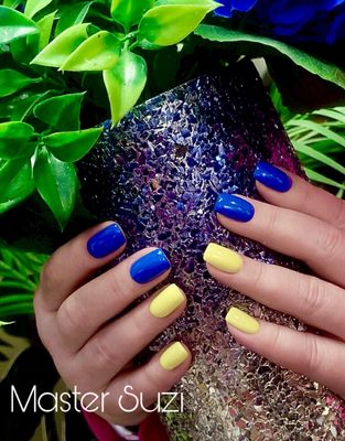 Yellow blue Russian nails