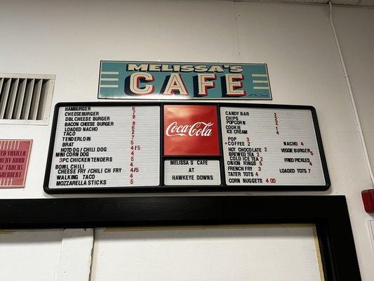 Snack bar menu