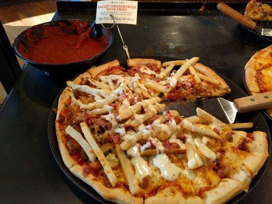 Bacon Cheeseburger with fries pizza