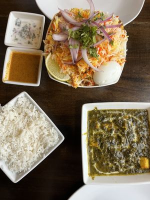 Goat fry biryani + Saag paneer