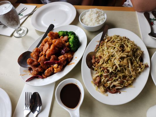 General Tso's and moo shu pork (with wrap on the side)