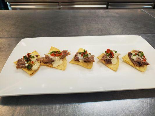 - Duck Confit, Crisp Corn Tortilla, Manchego Fondue, Jalapeno Relish (hors d'oeuvre)
 
 (Photo from our tasting)