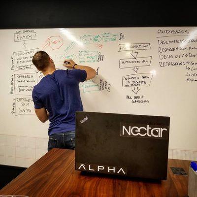 Our CEO working on the whiteboard