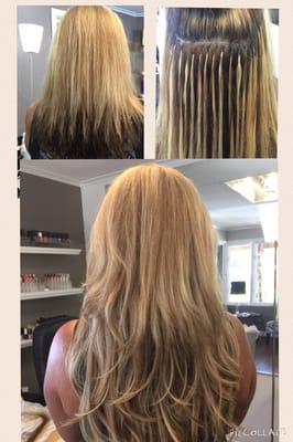 Amy's Client with 4bundles of Greatlengths hair extensions . Before, how applied and after