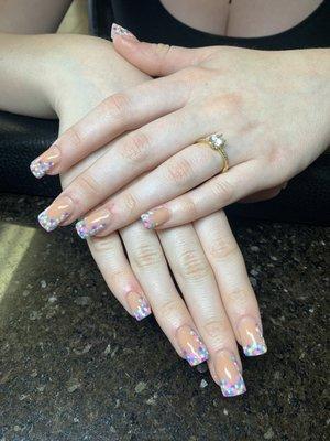 Super fun acrylic set I did on the sweetest girly. We offer nail, hair and esthetician services.