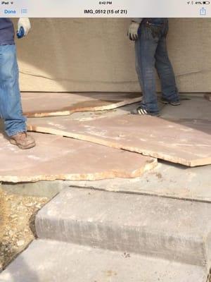 Flagstone patio installation