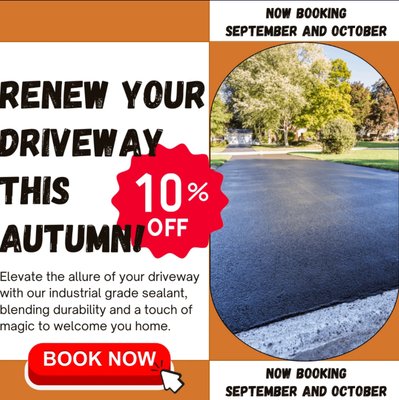 Revamp your driveway this fall with our exclusive driveway sealer special! Protect your pavement from harsh weather and enhance its curb app