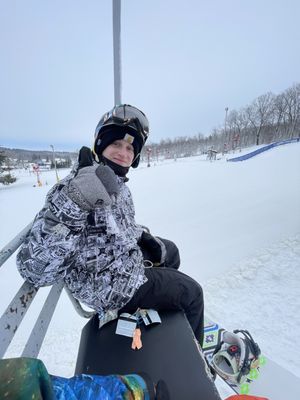 My little cousin snowboarding his second time ever (learning fast and loving it!)