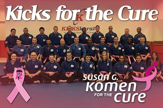 Kicks Karate instructors are wearing pink belts to show our support and raise awareness of breast cancer for the month of Oct.