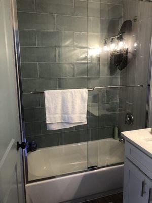 Guest bath sliding glass door