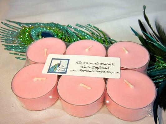 100% soy tea light candles, handcrafted, eco-friendly - 6pk White Zinfandel Wine scented soy tea light candles