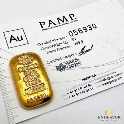 50 Gram PAMP Suisse Gold Bar .9999