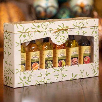 Mini olive oil and gift sets make great hostess gifts.