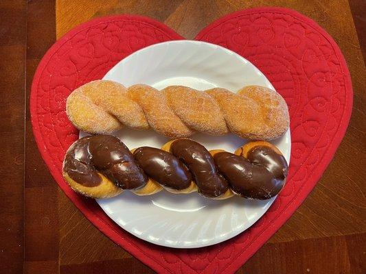 Cinnamon sugar and chocolate frosted twists