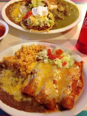 Enchilada carnitas (closest) and  the large combo deluxe (furthest). Both delicious!