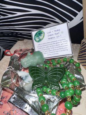 little jade selection including: elephant,butterfly necklace as well as a jade teardrop necklace