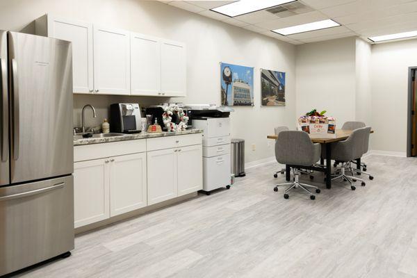 Shown here is the kitchen in our Spartanburg office.