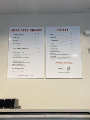 Drink menu on 8/1/22