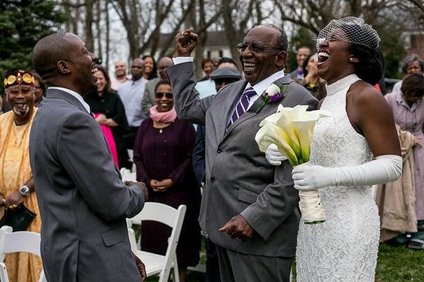 Great moment with groom, bride and her dad