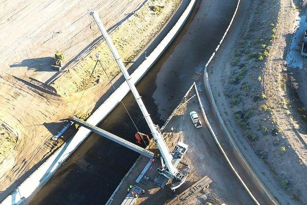 Hoisting bridge beams at Balloon Fiesta Park in Albuquerque, NM.