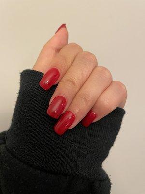 Red SNS on natural nails