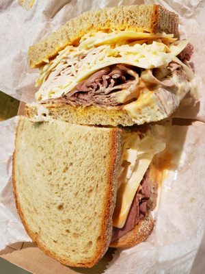 Shake Hands with Sloppy Joe Sandwich, [Jerzey Style] with Roast Beef, Turkey, Swiss, Coleslaw, and Russian Dressing on Rye!!