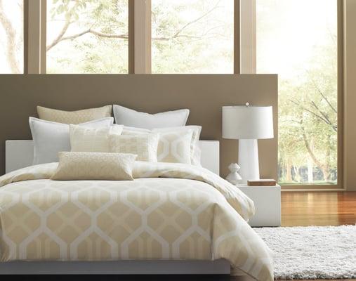 Upholstered headboards, seamstress services, designer fabrics, interior design, window treatments, tone on tone, transitional,