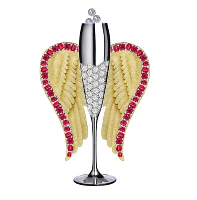 Wine Angel Pendant, 14K yellow and white gold, diamonds and rubies