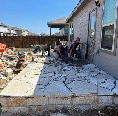 raised mexican cream flagstone patio