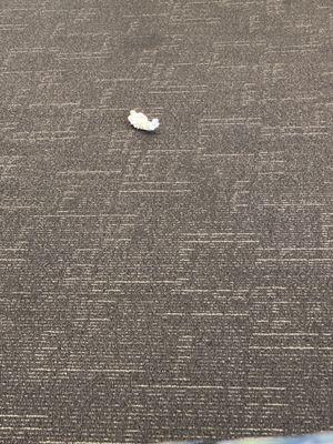 Used tissue on waiting room floor.