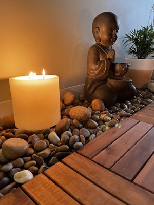 Enjoy the peaceful and relaxing sounds and scents of our Zen garden with its waterfall and aromatic candles.