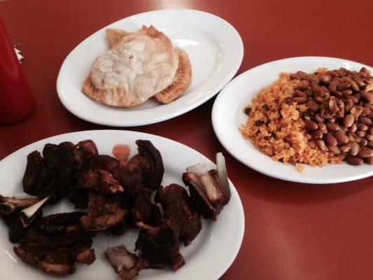 pastelillos, chicharones, some really good rice and beans.