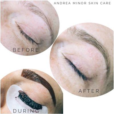 The Eye Brightener service: eyebrow shaping, eyebrow and lash tinting. All booking and info at 
 www.andreaminor.com